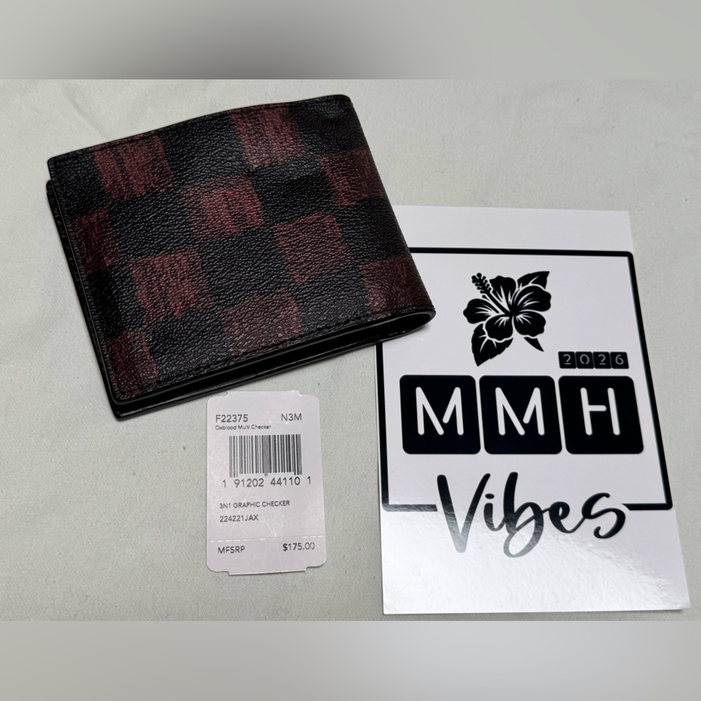 Coach RARE Black and Oxblood Checkered Wallet - NWT - Picture 2 of 4